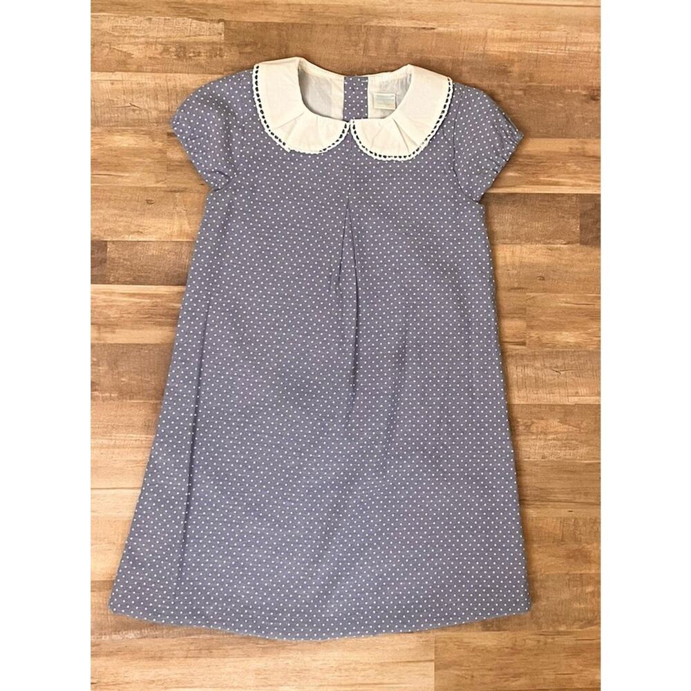 Edgehill Collection Girls Dress Sz 5 Cornflower Blue Polka Dots Peter Pan Collar